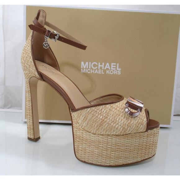 Michael Kors Martina Peep Toe Platform Pump Sandal Natural / Luggage Size 8.5 - Picture 1 of 8
